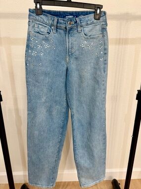 Old Navy O.G. Loose High-Rise Jeans Floral Rhinestone Embellished Size 0